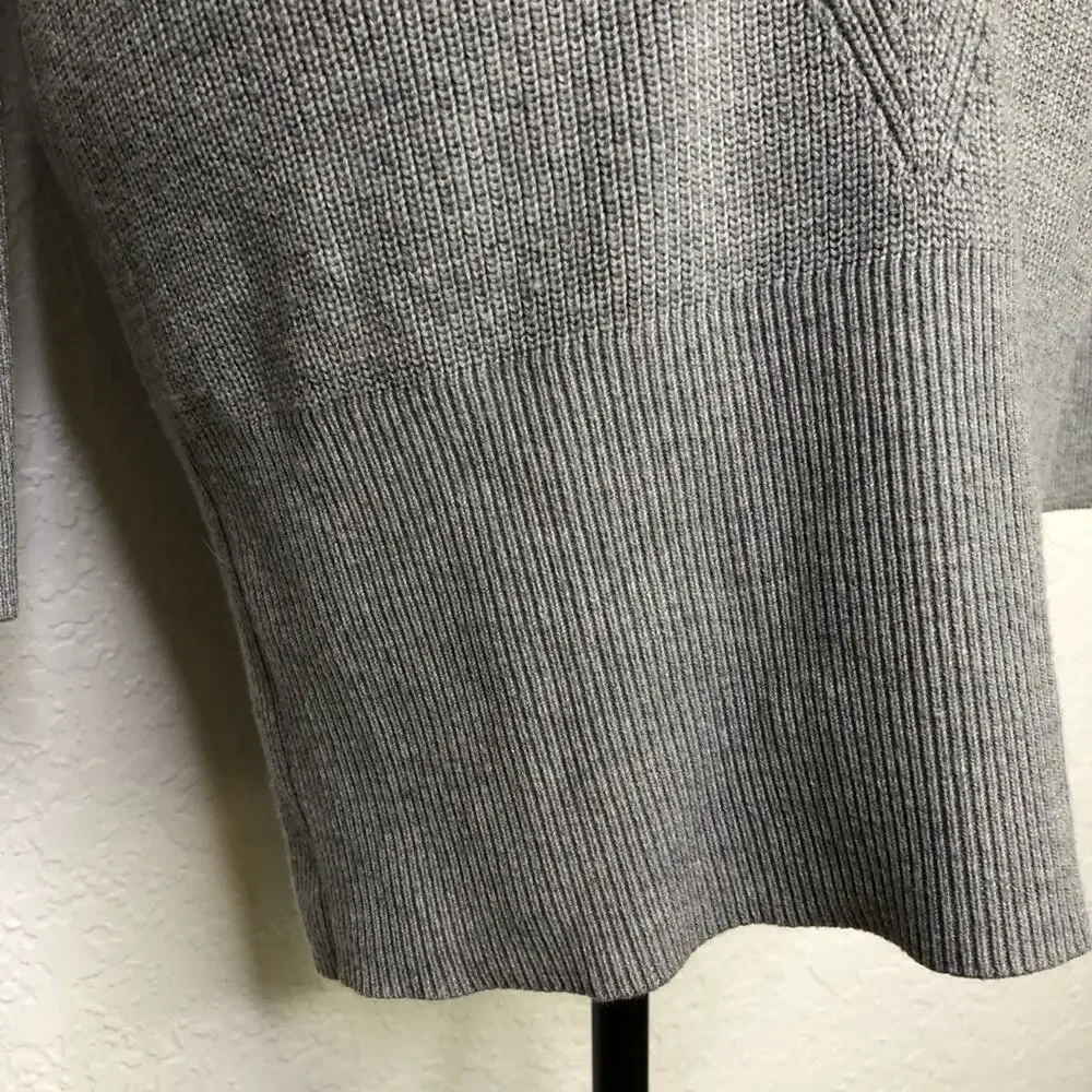 WHBM gray v neck mixed ribbed knit cashmere blend tunic sweater size Medium